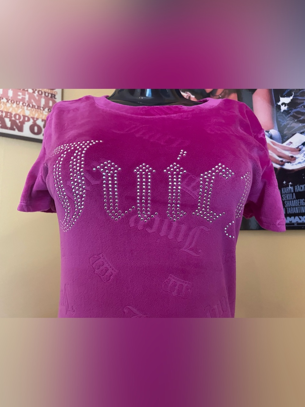 Juicy Couture Fuchsia Velour Crystal Logo Mini Dress (small ) - Picture 2 of 4